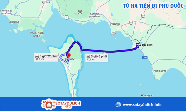 Từ Hà Tiên đi Phú Quốc bao nhiêu km