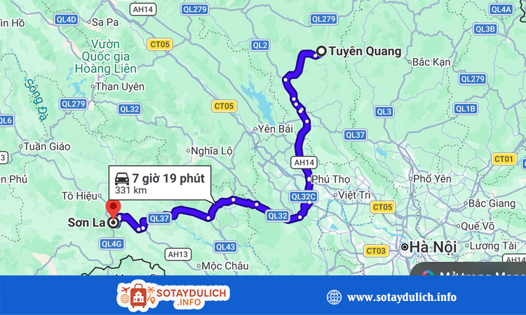 Tuyên Quang cách Sơn La bao nhiêu km